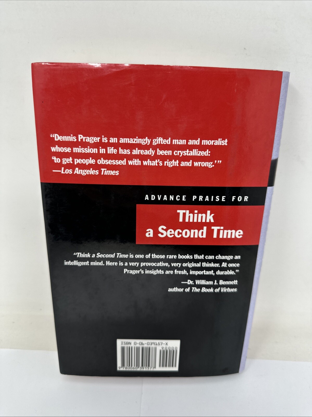 Think a Second Time by Dennis Prager (1995, Hardcover, SIGNED!)