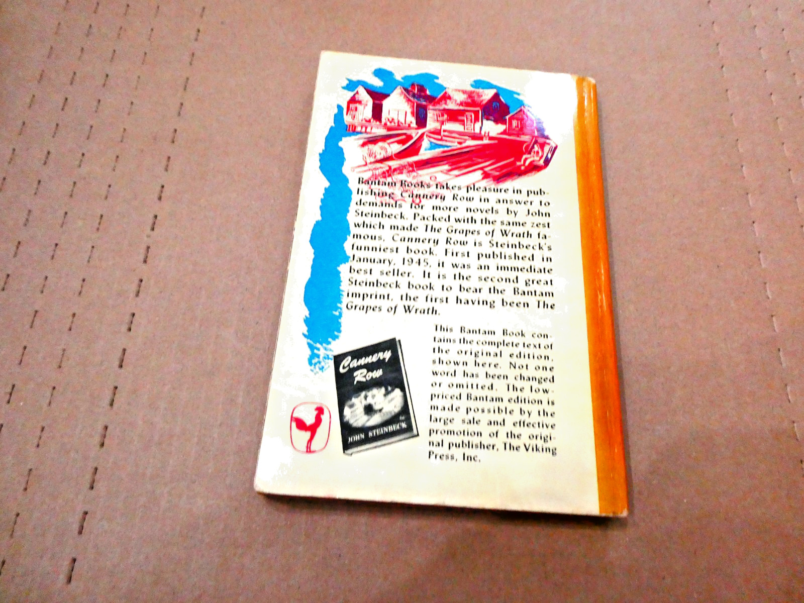 Cannery Row by John Steinbeck – VINTAGE 1947 BOOK (A Bantam Book)