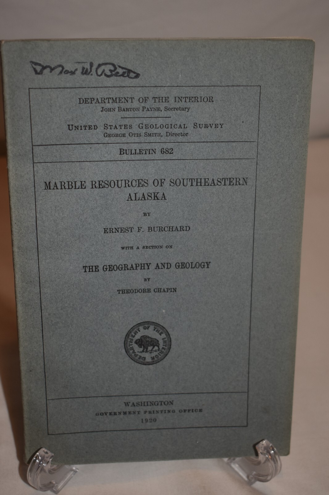 MARBLE RESOURCES OF SOUTHEASTERN ALASKA BY THEODORE CHAPIN 1920 BULLETIN 682