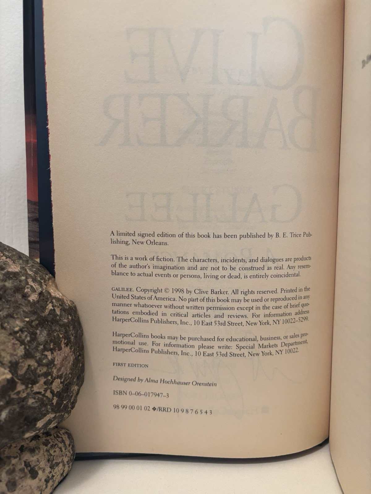 Signed Clive Barker Galilee First Edition Autographed Horror Occult Hellraiser