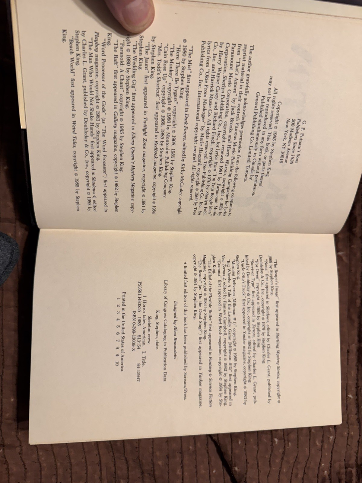 Skeleton Crew, Stephen King, 1985 1st edition 1st printing in Mylar, Very good