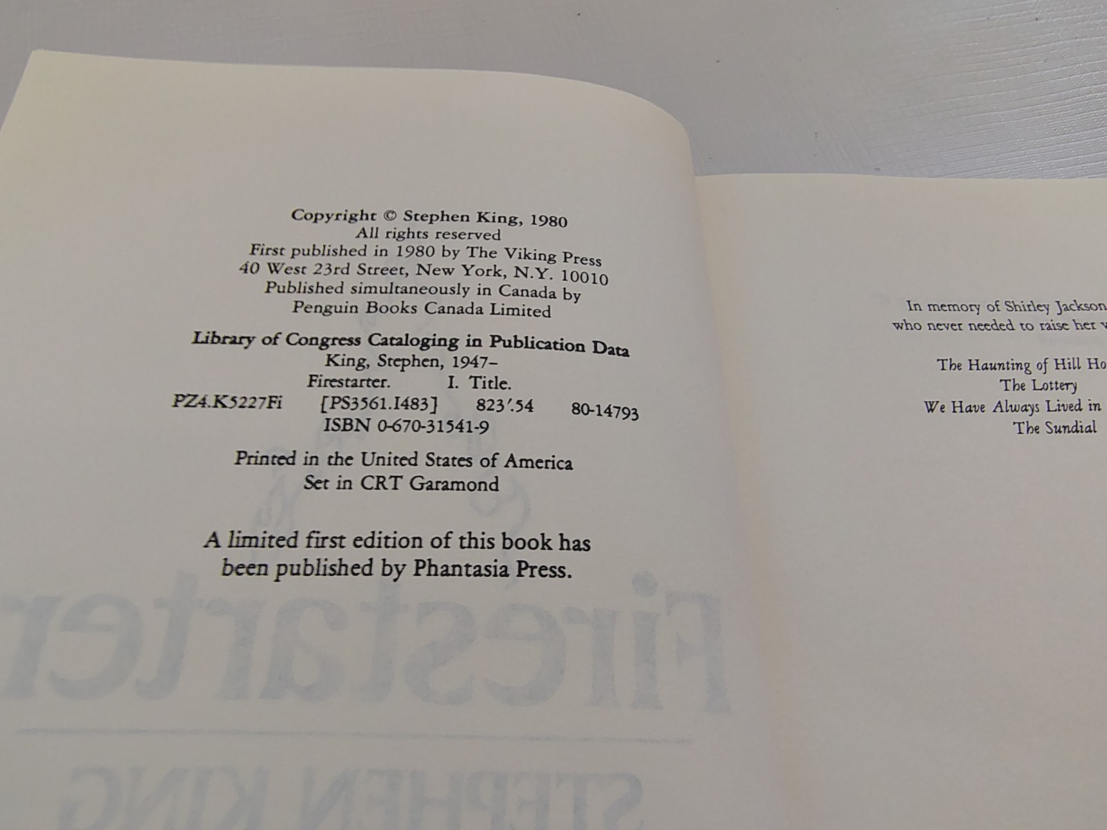 Stephen King – Firestarter- Hardcover – First Edition The Viking Press 1980
