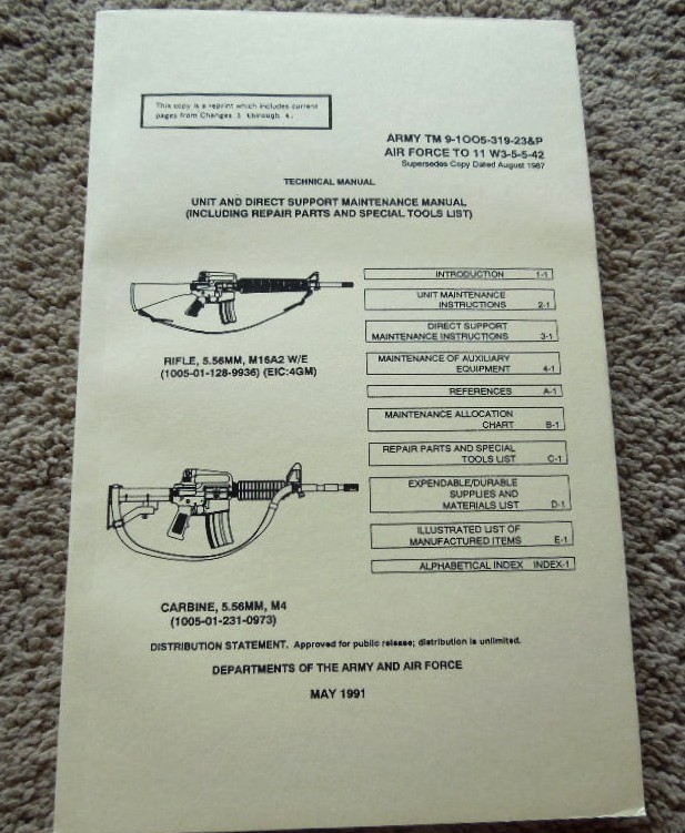 M16A2 Rifle and Carbine, Maintenance and Repair Owners Book 225 Pages NEW 1991