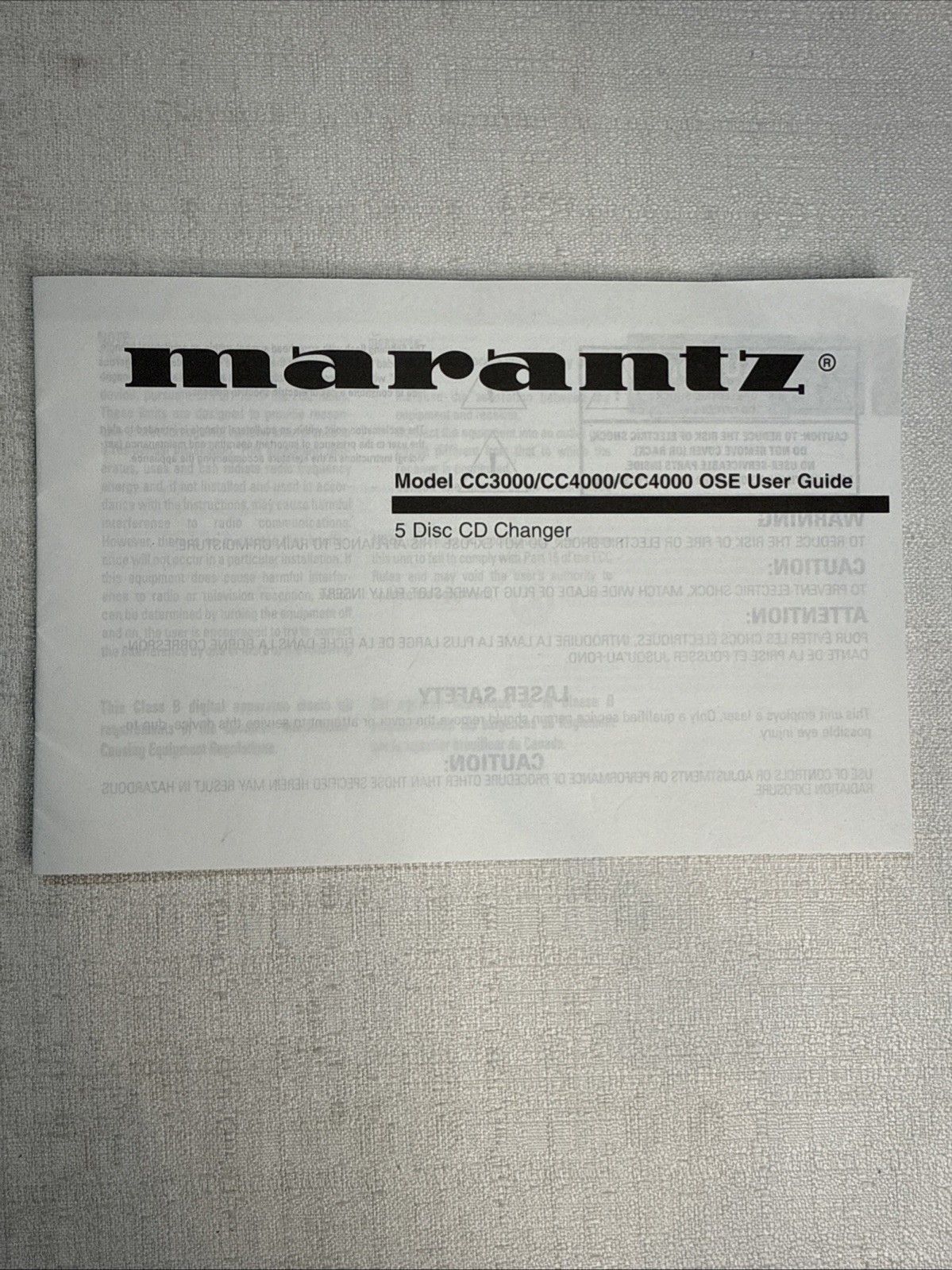 Vintage Marantz User Guide Model Number CC3000 CC4000 CC4000 OSE