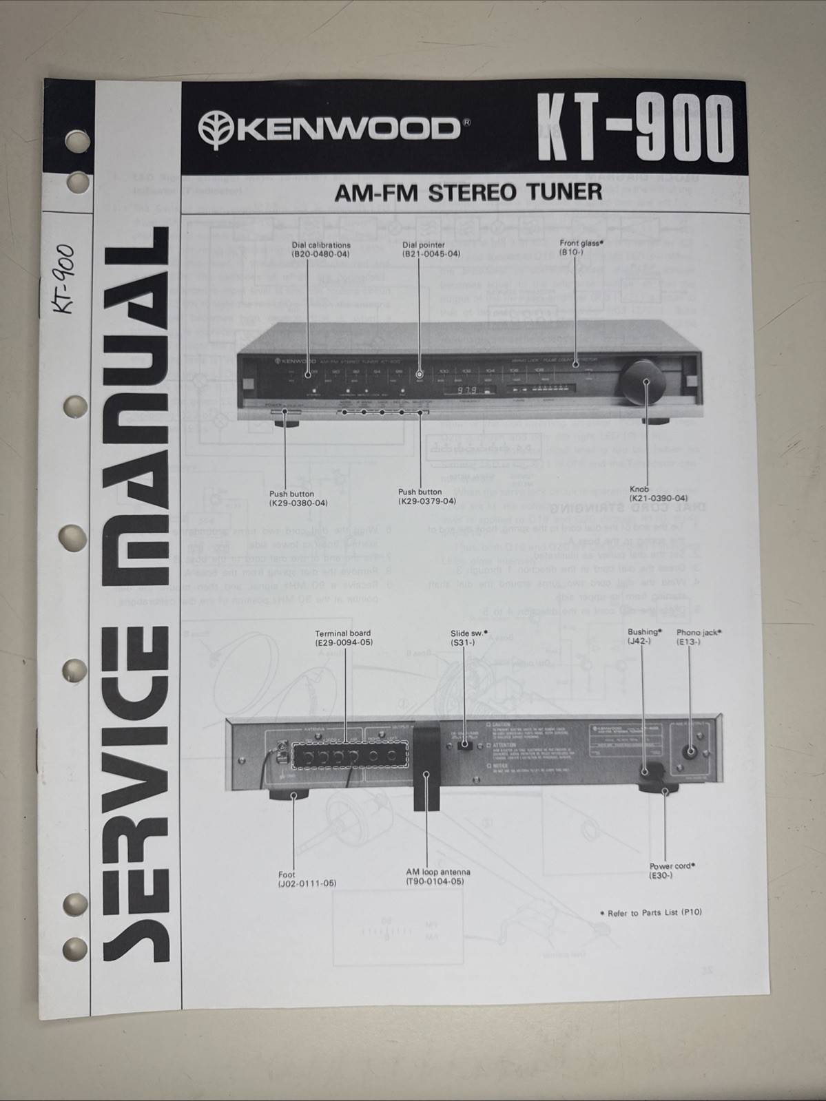 Vintage Kenwood Service Manual Model Number KT-900