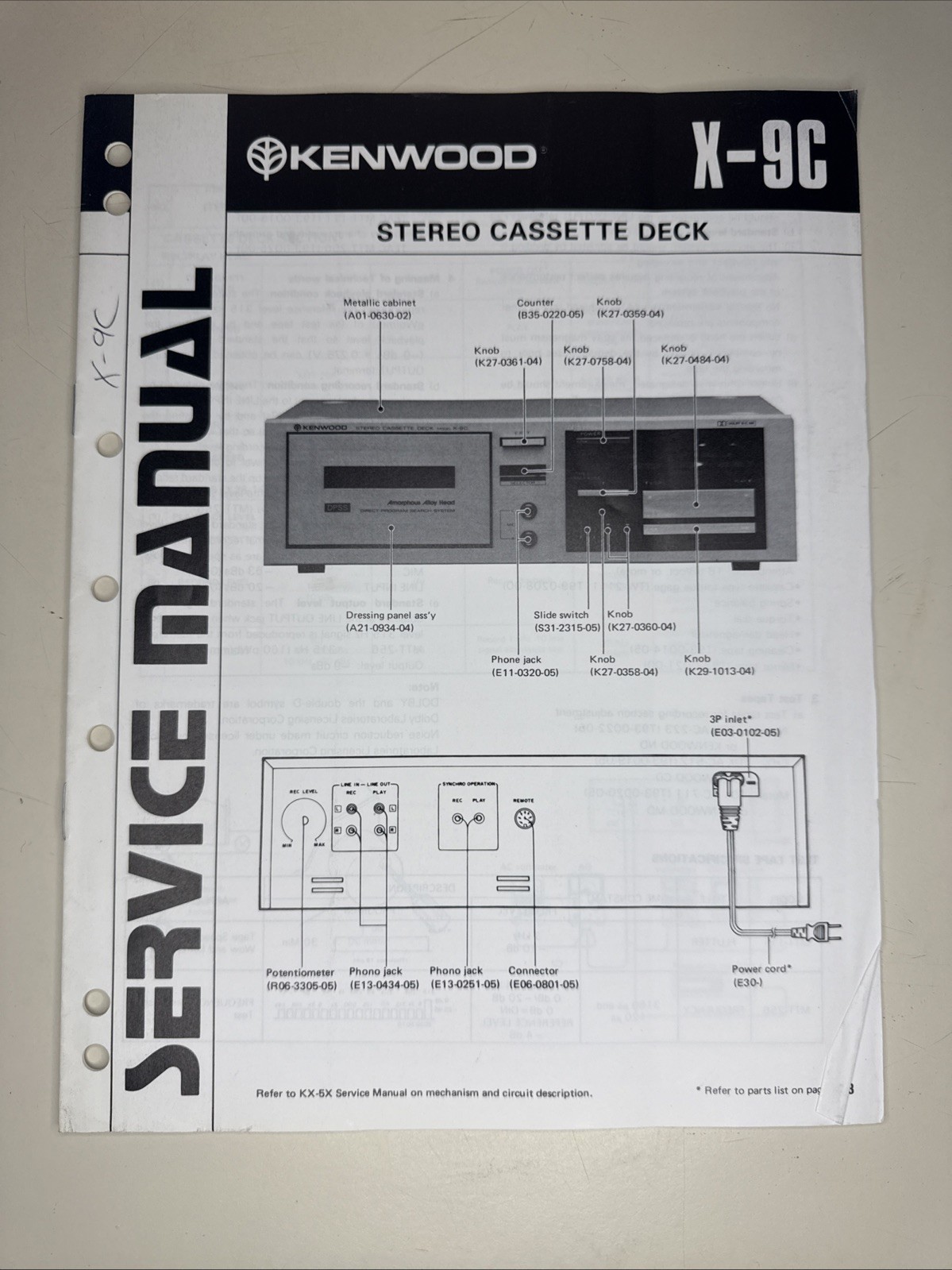 Vintage Kenwood Service Manual Model Number X-9C