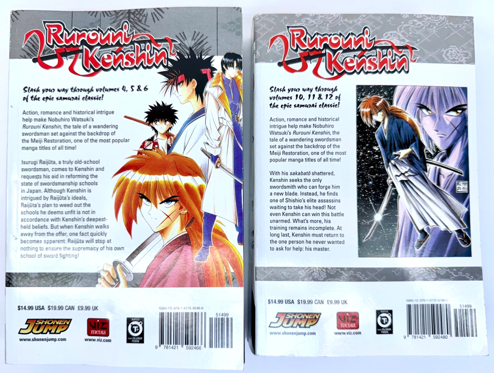 Rurouni Kenshin 3-in-1 Volumes 4, 5, 6, 10, 11, 12 Paperback Books