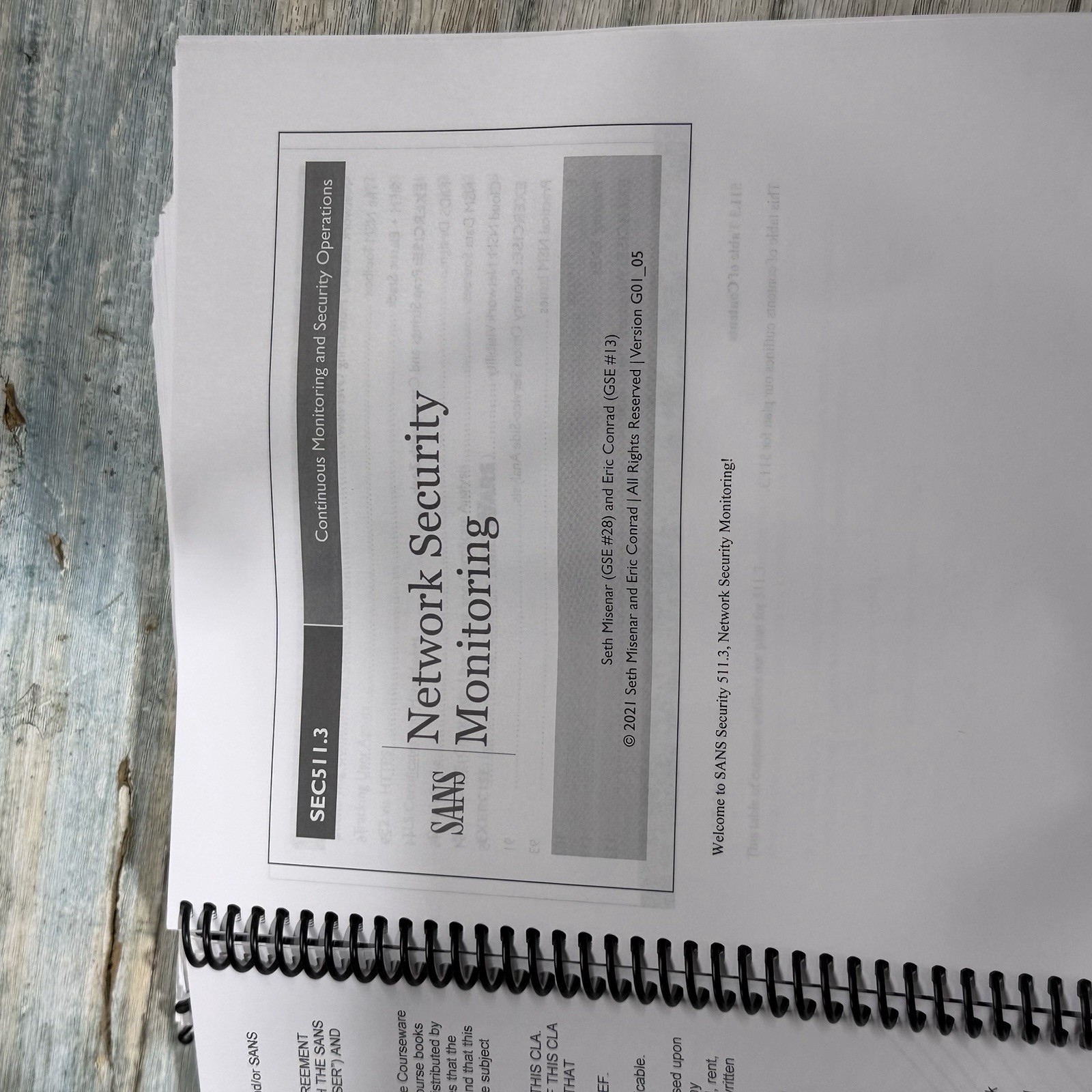 SANS SEC511 GIAC GMON Continuous Monitoring Books 3, 4, 5 + Workbooks Partial