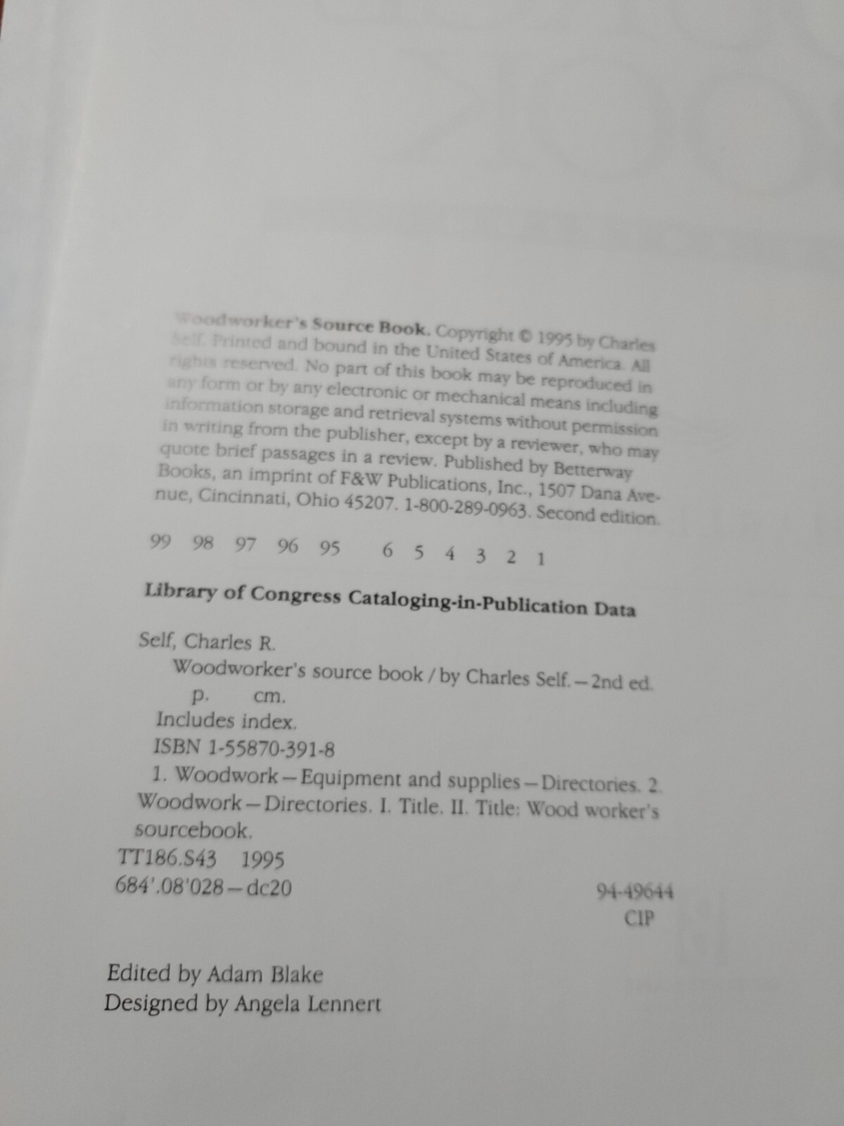 Woodworker’s Source Book 2nd Edition by Charles R. Self (1995, HC) HC1