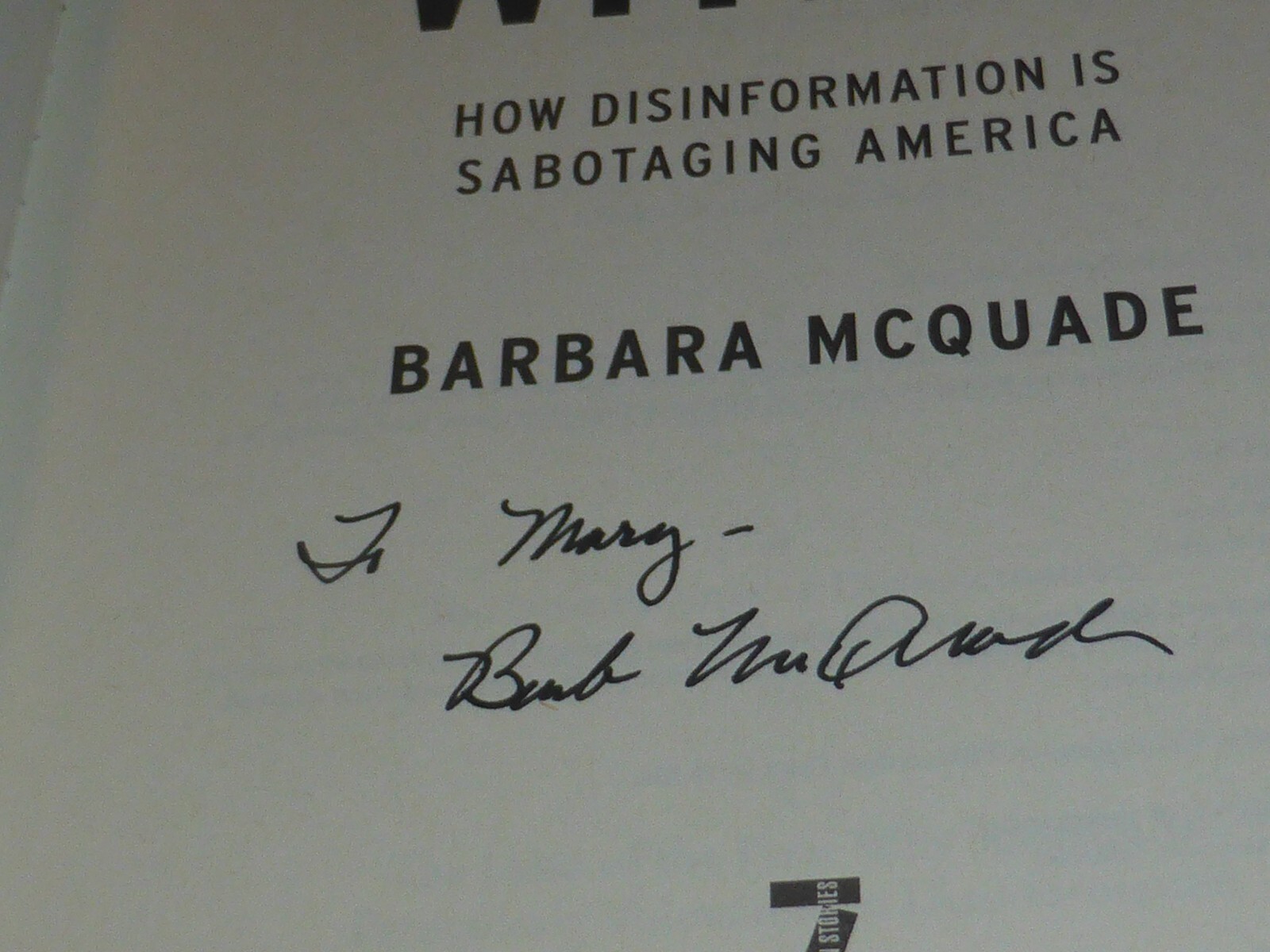 SIGNED BOOK ATTACK FROM WITHIN AUTOGRAPHED BARBARA MCQUADE HARDCOVER