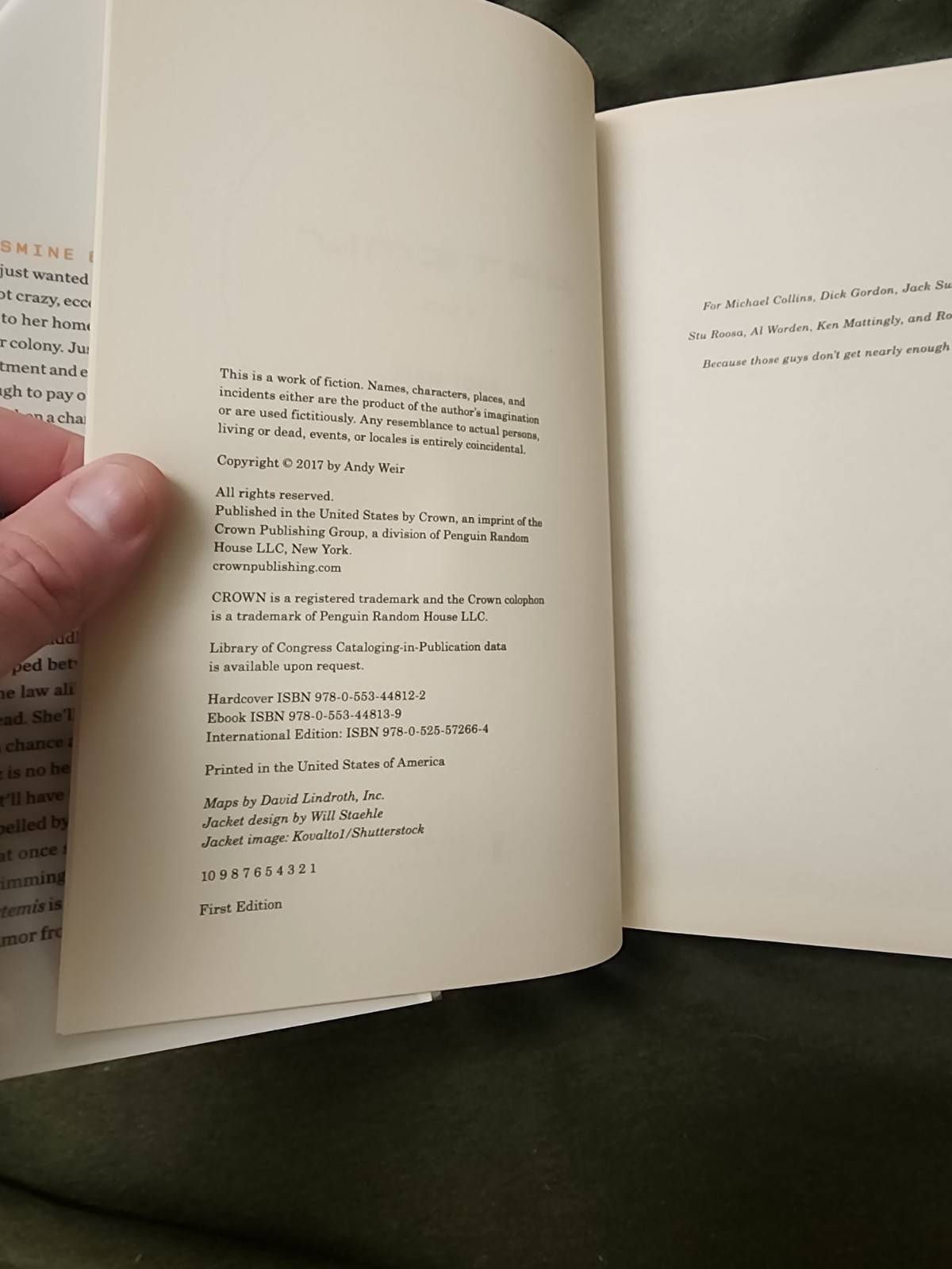 Andy Weir Artemis Signed First Edition first printing