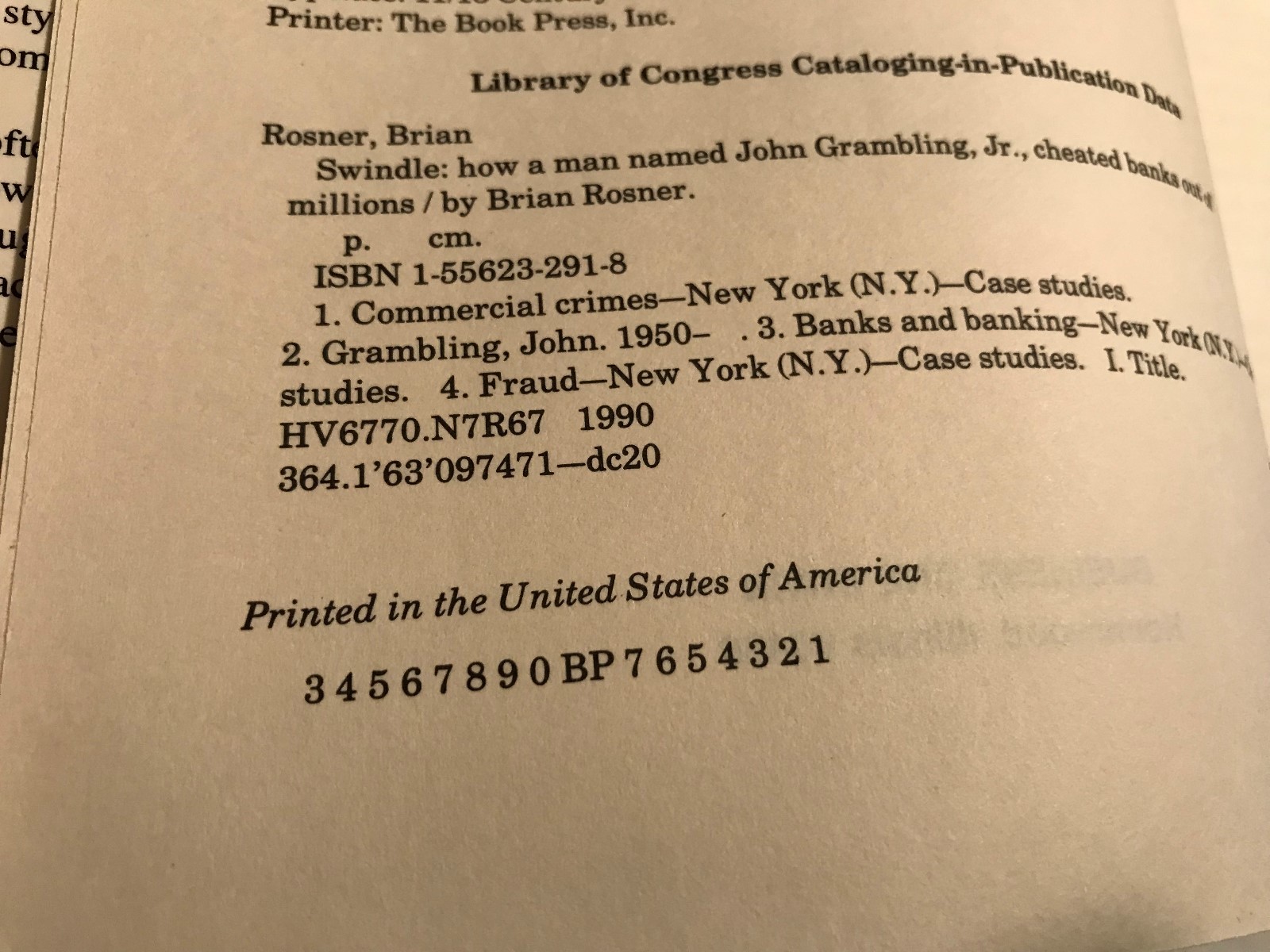 SWINDLE Rosner 1990 First Edtion 1st Printing Rare Banking Fraud Theft