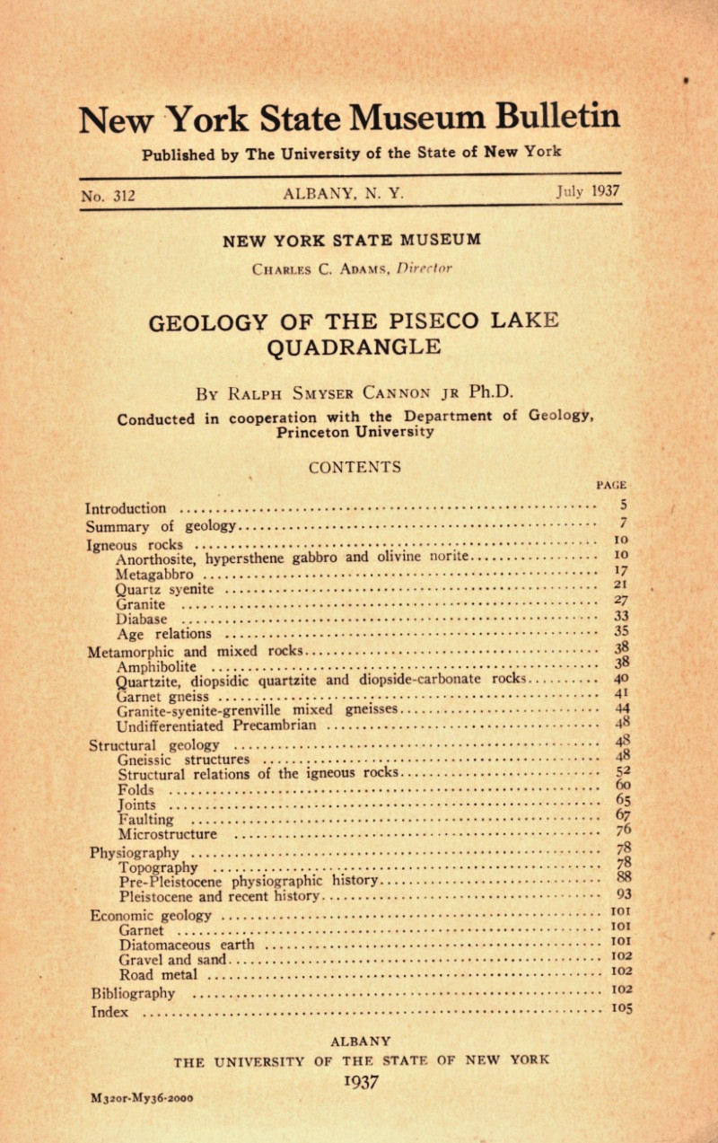 Geology of the Piseco Lake Quadrangle, New York by Ralph Smyser Cannon, Jr.