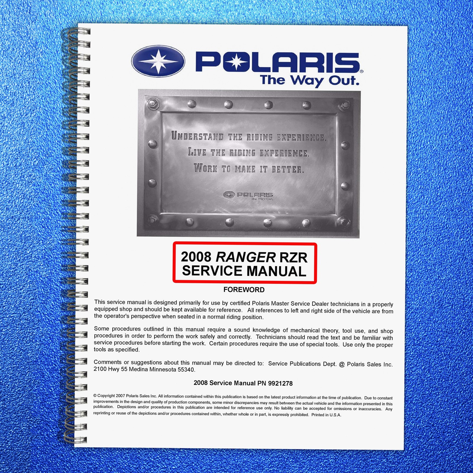 POLARIS RANGER RZR 800 Service Manual YR 2008 – CLOSURE – COVERED – XL FOLDOUTS
