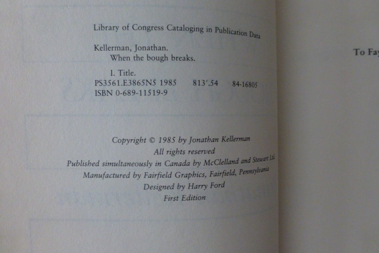 When the Bough Breaks, Jonathan Kellerman , 1st edition, signed, hardcover