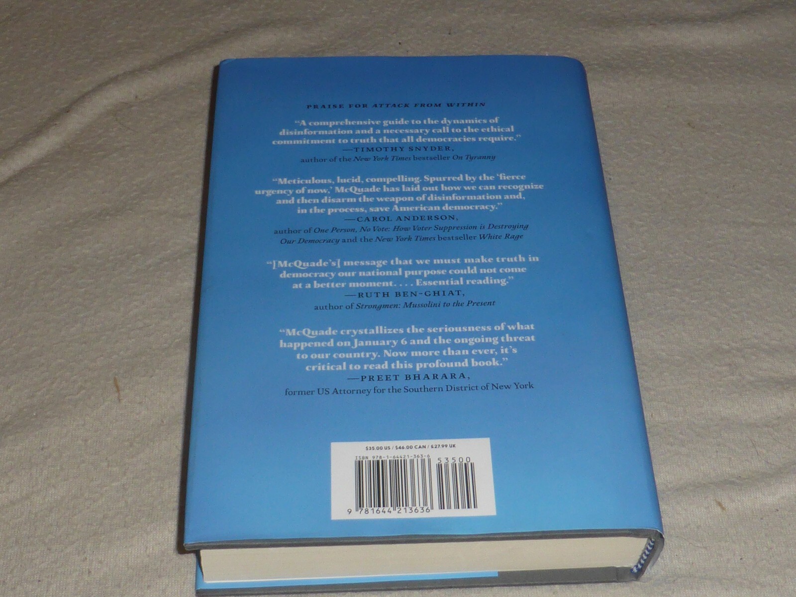 SIGNED BOOK ATTACK FROM WITHIN AUTOGRAPHED BARBARA MCQUADE HARDCOVER