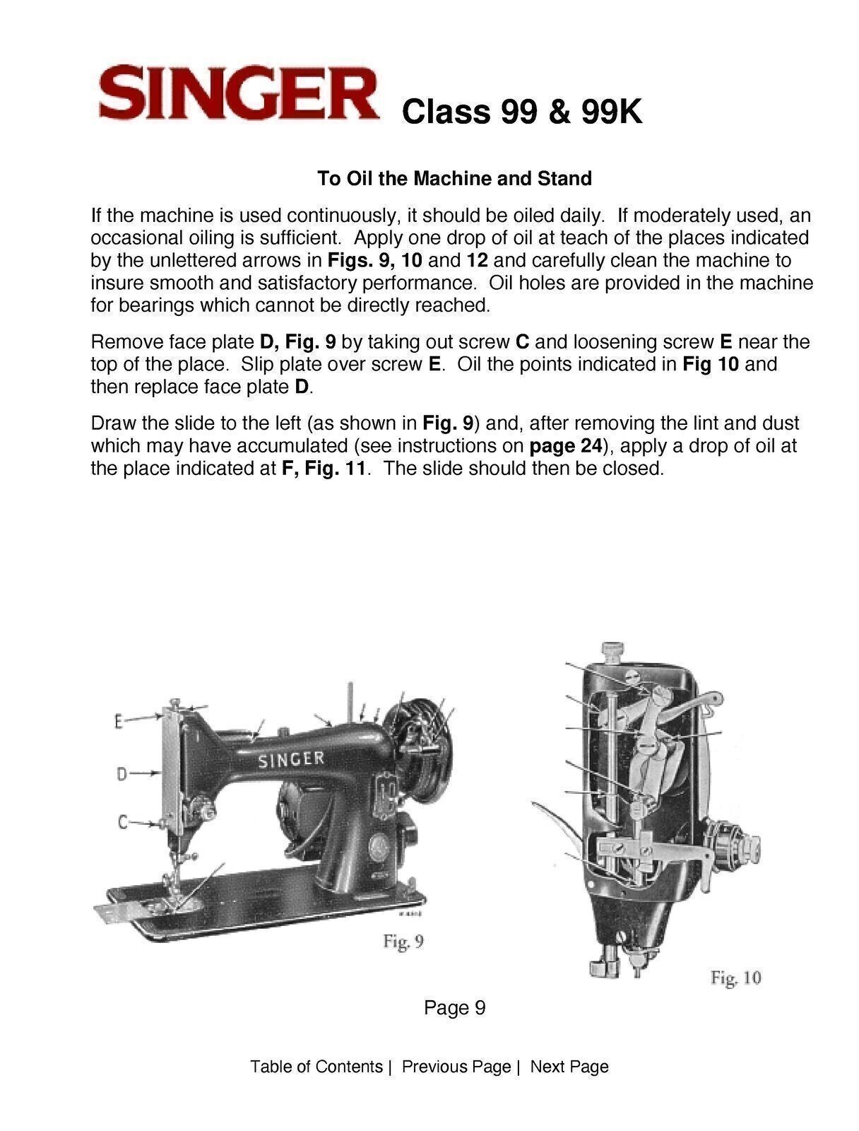Singer Class 99 and 99K Sewing Machine User Manual Operation Guide